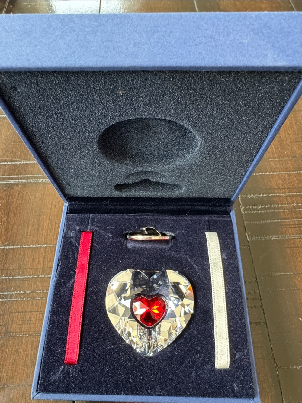 Swarovski Clear Crystal Heart Ornament with Red Center